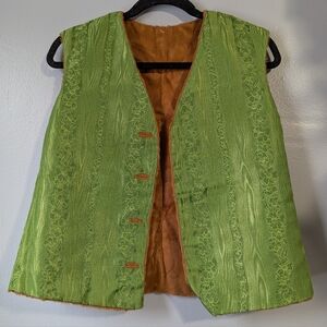 Vintage Reversible Green Tan Faux Fur Goblincore Vest Women's M Renaissance
